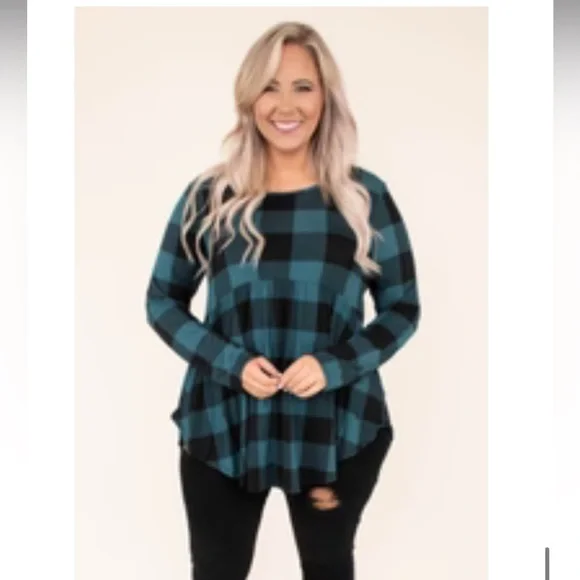 Plaid Black and Teal top - Picture 5 of 5